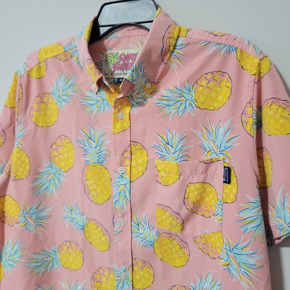 Simply Southern Life of the Party Shirt Mens M Pink‎ Pineapple Beach
